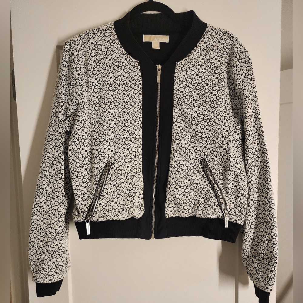 Michael Kors Black and White Floral Sweater